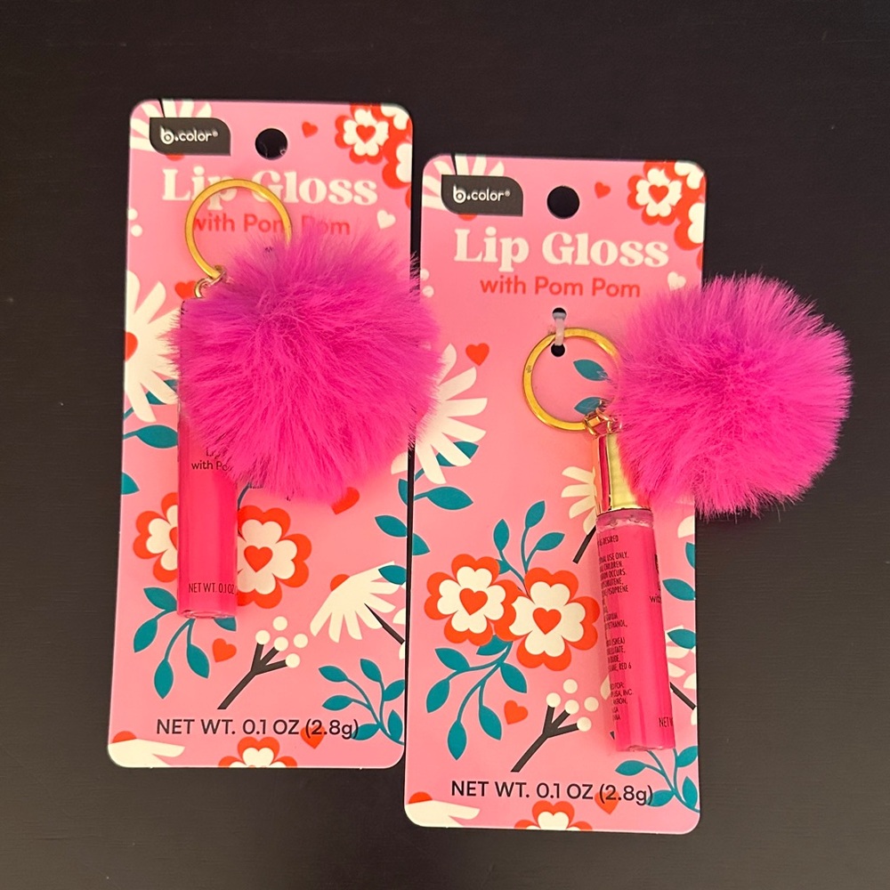 b.color Lip Gloss with Pom Pom - Hot Pink set of 2